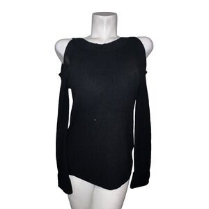 New Dolce Cabo Black Cold Shoulder Ribbed Knit Silk Blend Sweater NWT XS/P